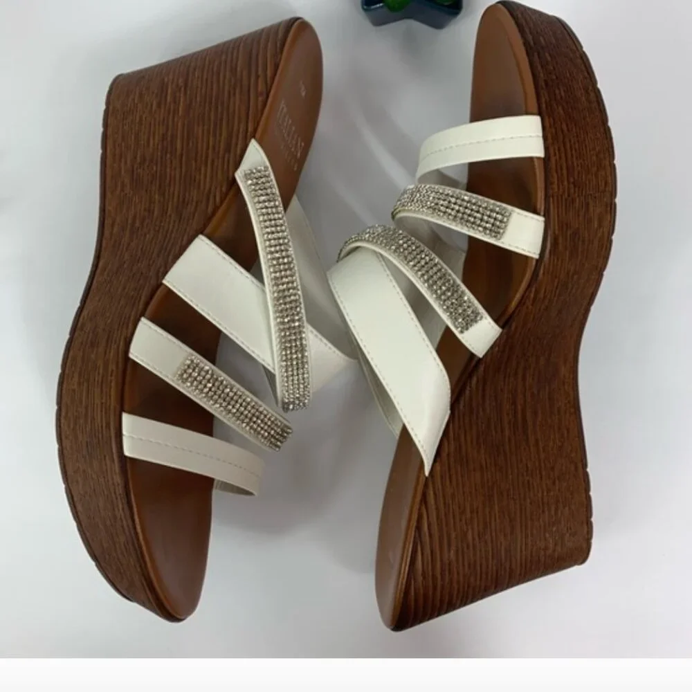 Platform Wedge | Italian Shoemakers | white with rhinestone, size 10